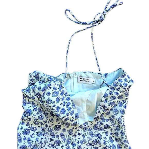 Size 4 Beginning Boutique Mini Dress Sleeveless Sweetheart Floral Blue White - Picture 3 of 3